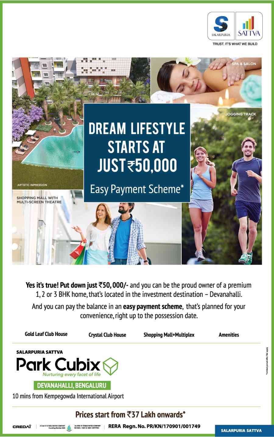 Dream lifestyle starts at just Rs 50000 at Salarpuria Sattva Park Cubix in Devanahalli, Bangalore